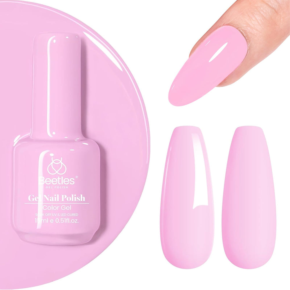 beetles bottle front view showing Fairy Tale pastel pink and salon-ready shine