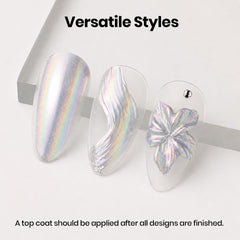beetles finished manicure displaying mirror chrome and iridescent effects on nails