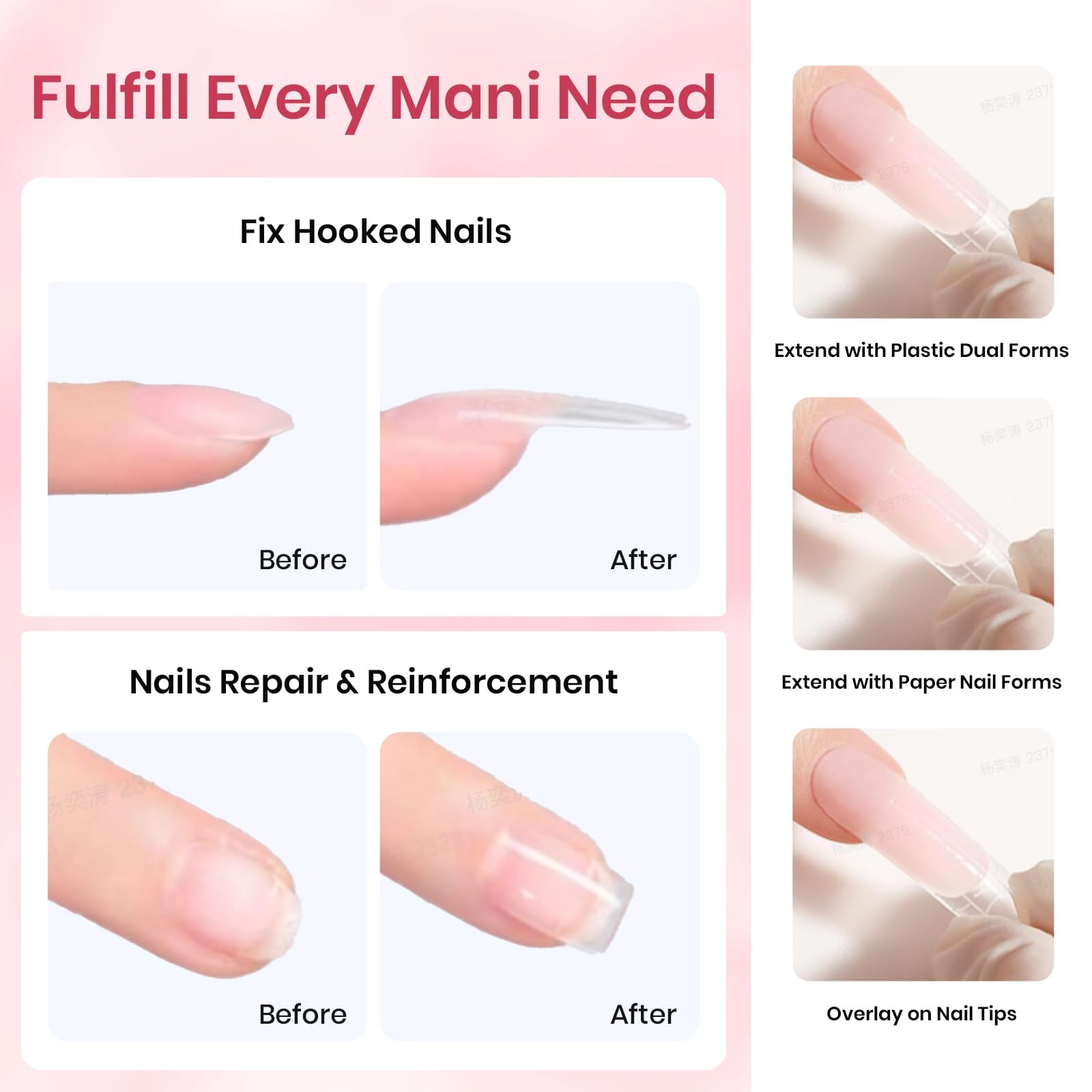 Beetles finished nude pink extensions on hand illustrating natural look