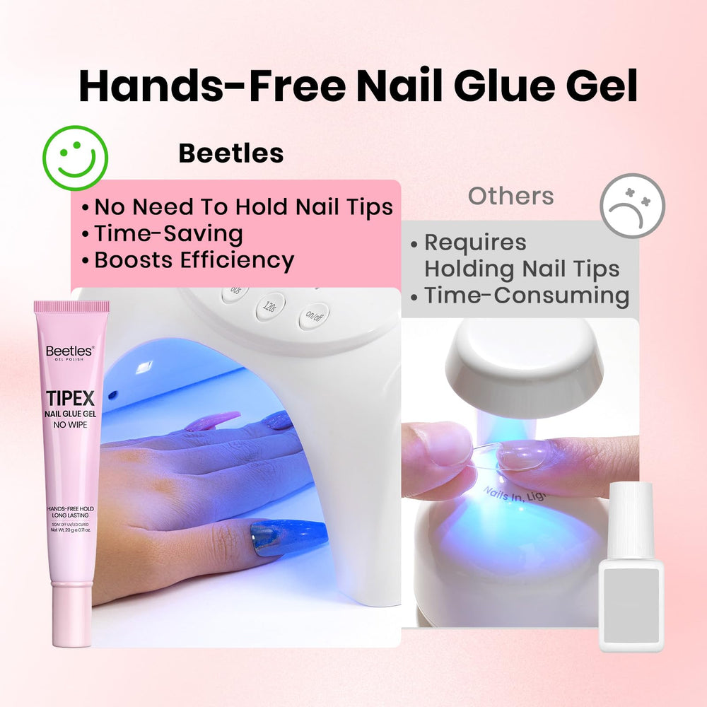 beetles Gel Polish filling gap between flat natural nail and apex tip to improve adhesion