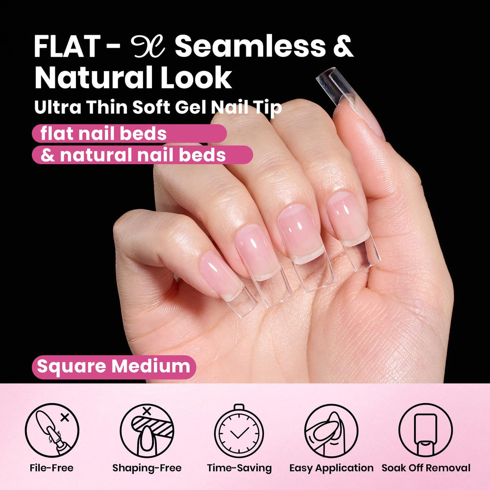 Beetles Flat-X side profile highlighting gentle arc that fits flat natural nails