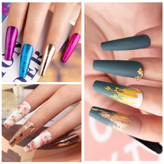 Beetles Gel Polish in use pressing foil for clean metallic transfer