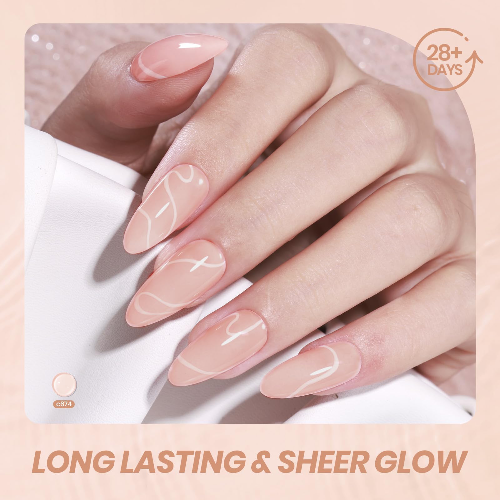 Hands with soft French manicure using Beetles nude gel, showcasing wearable elegance