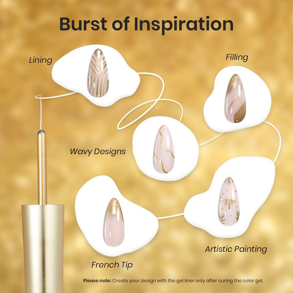 Beetles painted French tip on natural nail showing crisp gold line and contrast