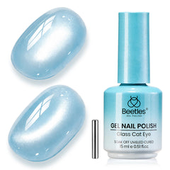 beetles bottle front view showing crystal ocean blue color and glossy finish