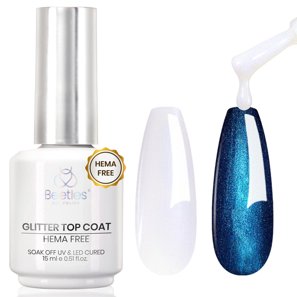 beetles Gel Polish front bottle glitter top coat showing shimmer and compact size