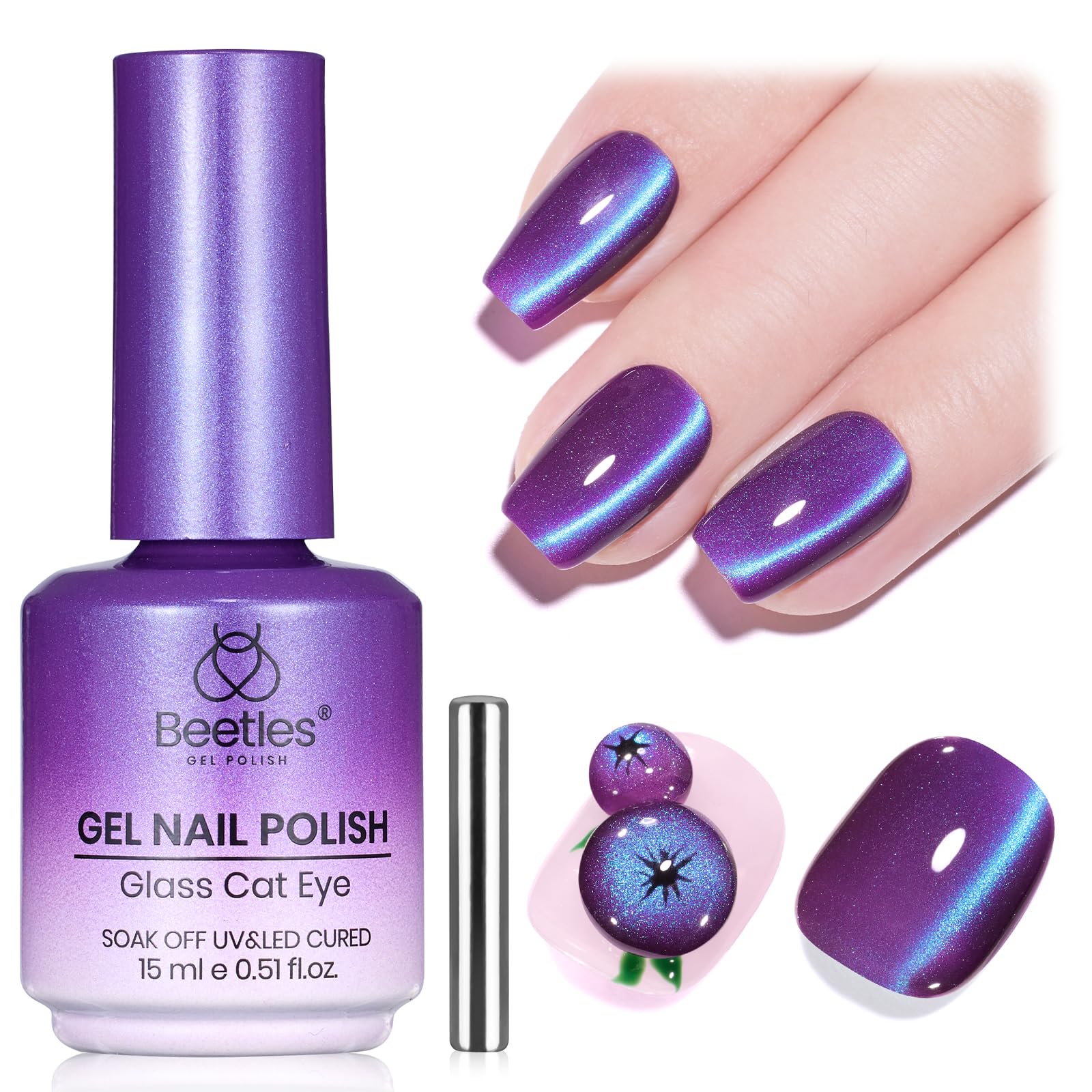 Beetles front bottle Mystic Amethyst showing rich purple tone and 15ml size benefit
