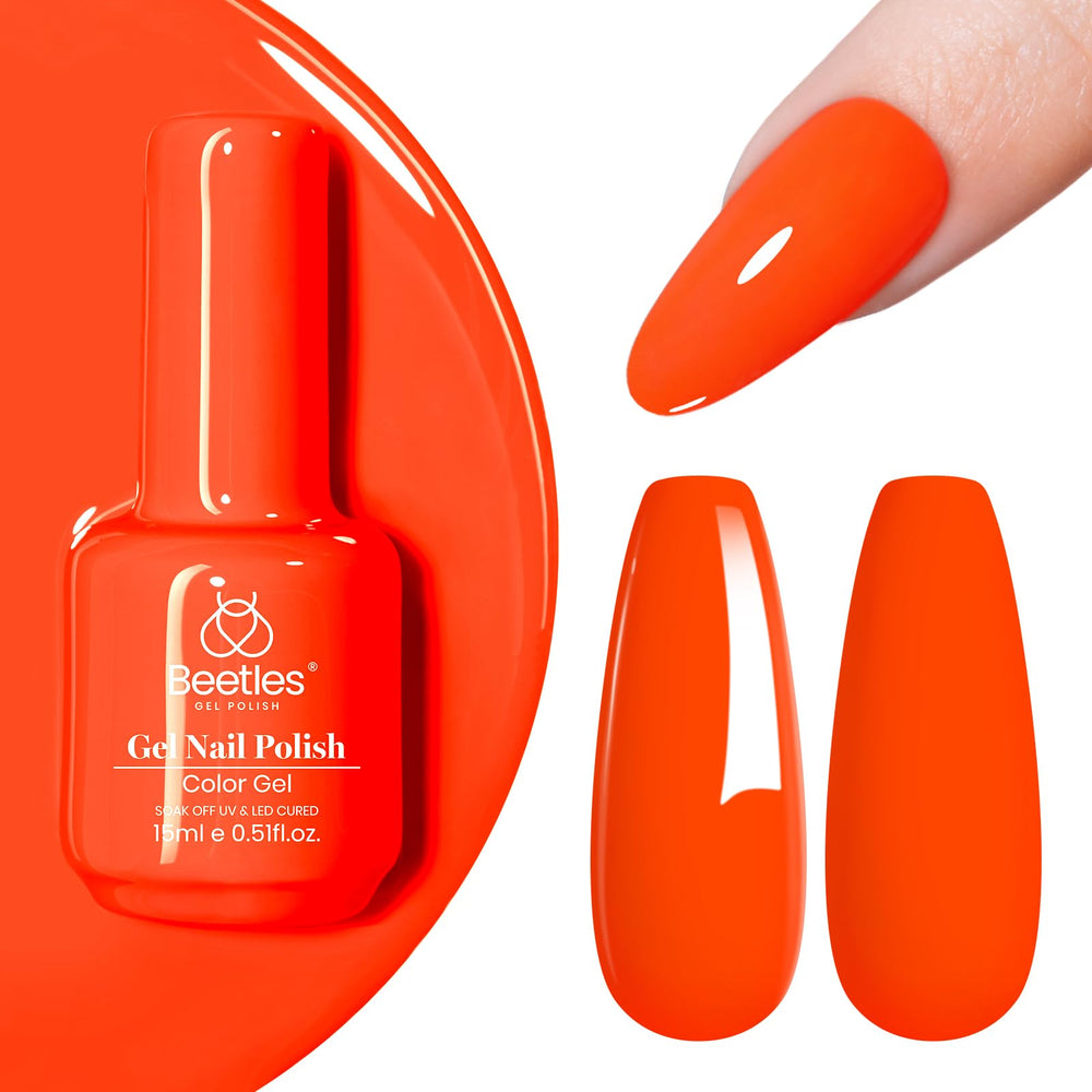 beetles front bottle neon orange showing glossy finish and color payoff