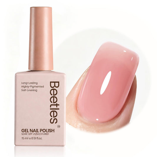 beetles gel polish front bottle showing neutral nude pink and clear branding for easy selection