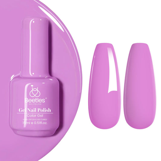Beetles bottle front view showing vivid purple f315 and glossy finish benefit