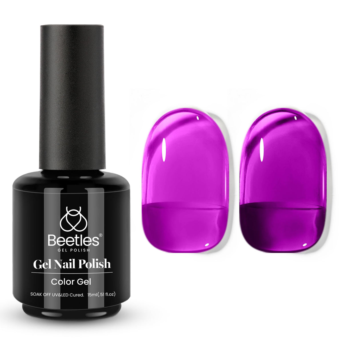 Beetles bottle front view showing purple jelly polish, glossy salon-ready finish
