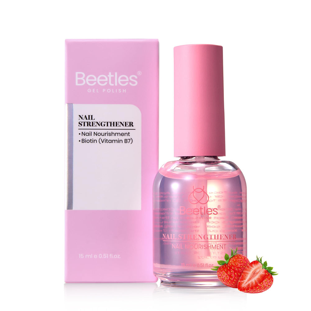 beetles front bottle showing clear strawberry-strengthener for durable nails
