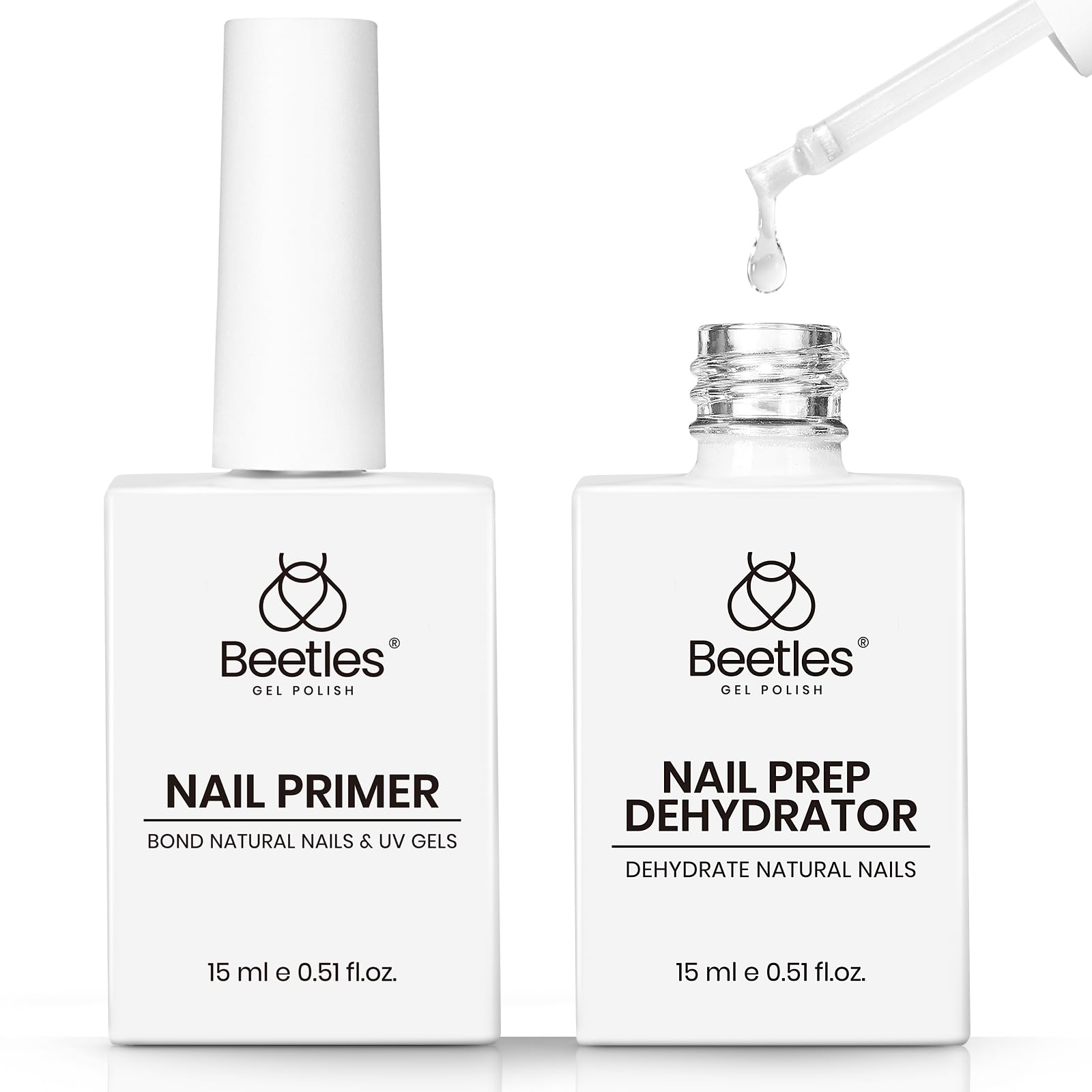 Beetles front bottles showing both 15ml dehydrator and primer for dependable prep