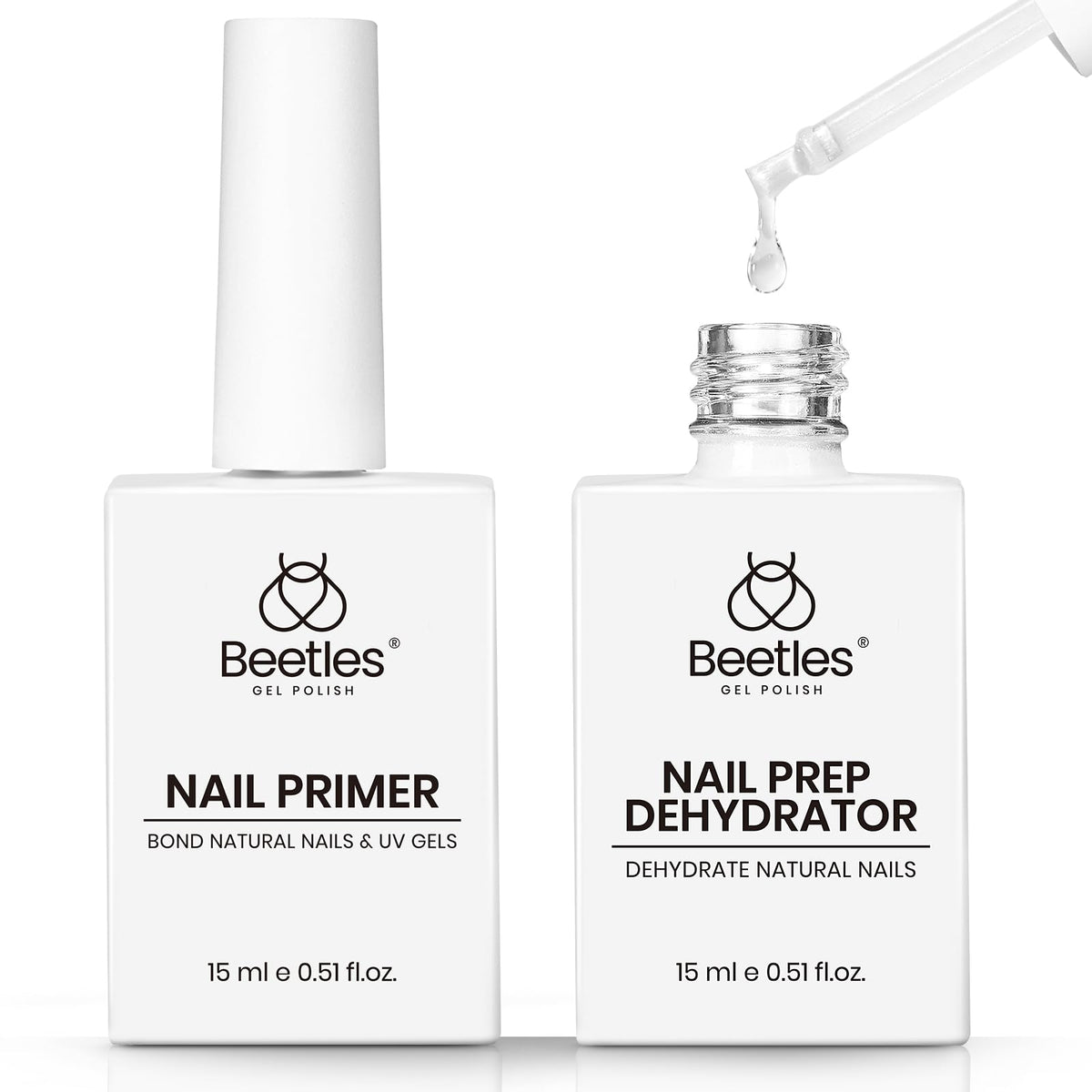 Beetles front bottles showing both 15ml dehydrator and primer for dependable prep