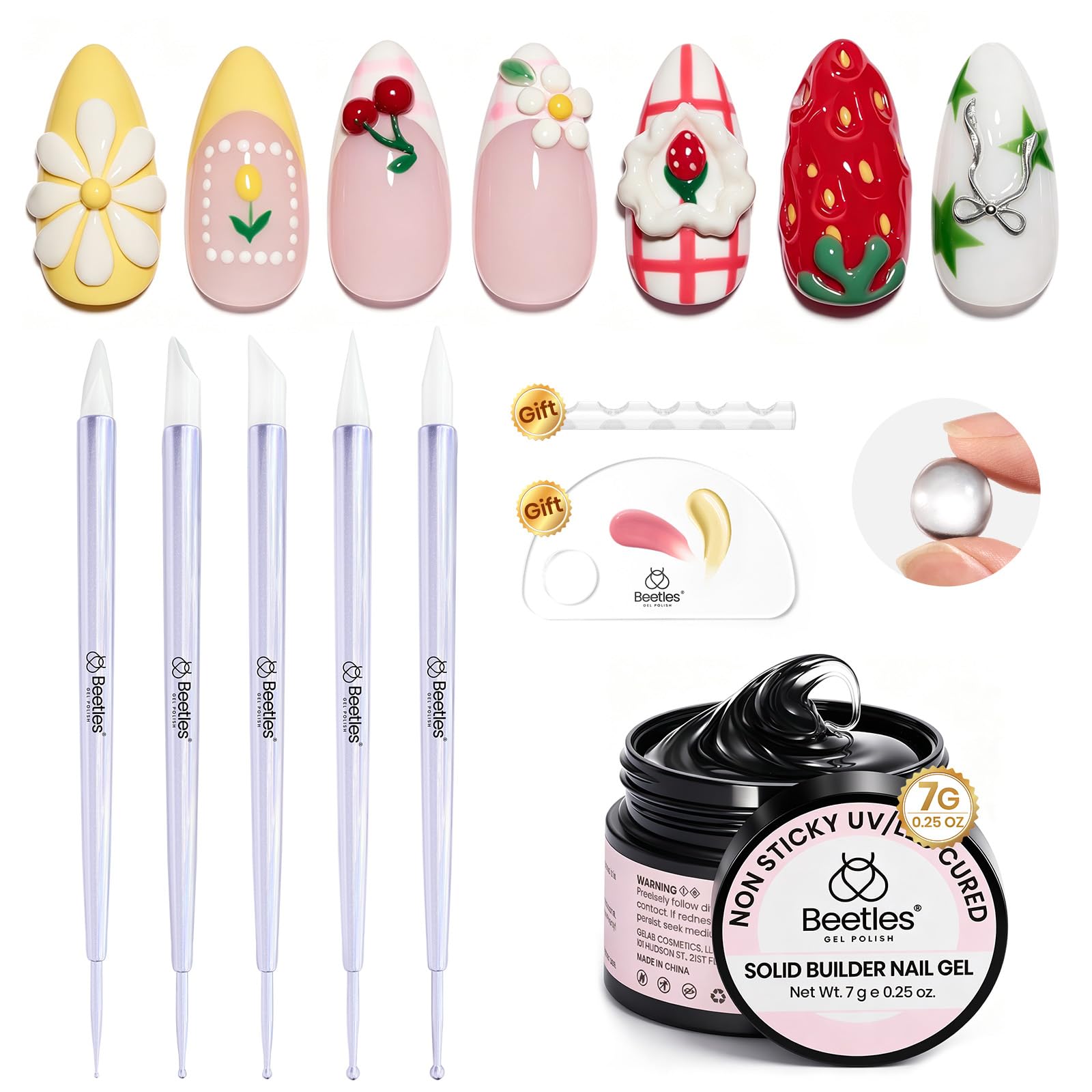 beetles front kit layout showing all tools and gel for organized nail sculpting