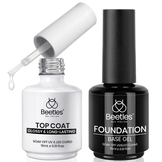 beetles Gel Polish front packaging showing compact 15ml base and top set benefit longer wear