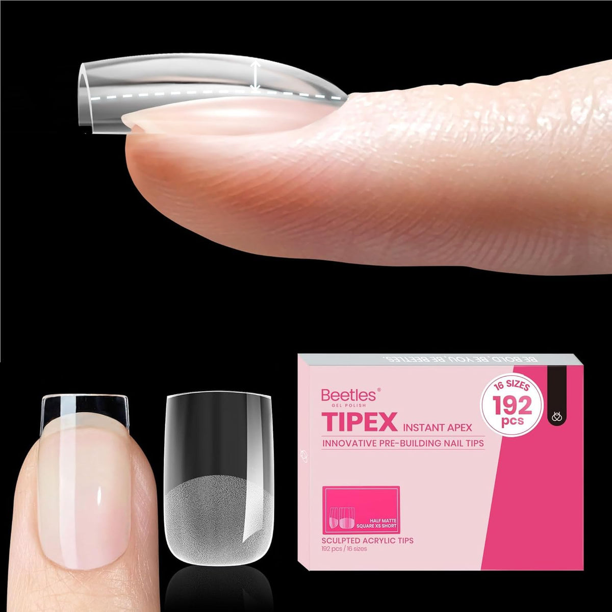 Beetles Gel Polish front packaging showing 192 tips and brand clarity for easy selection