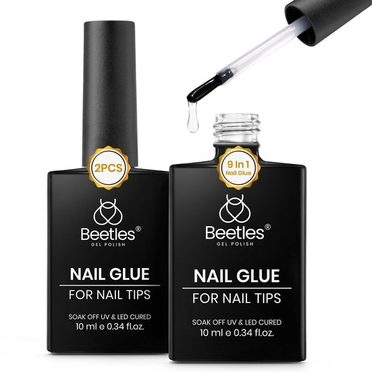 Beetles Gel Polish front packaging showing two 10ml bottles and labels, clear product identification and convenience