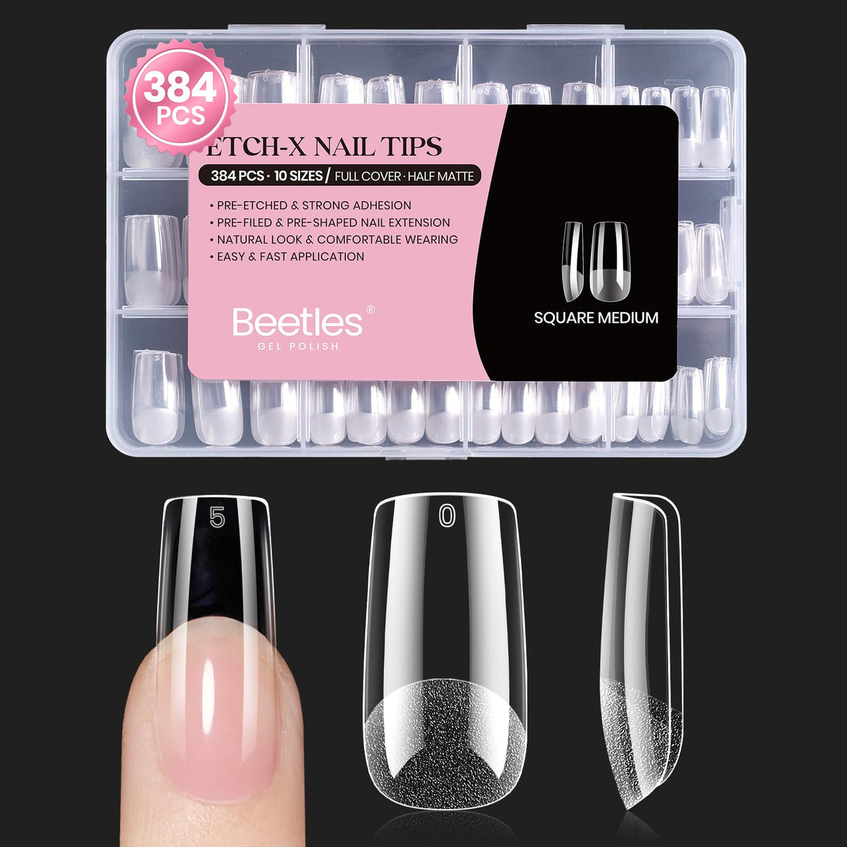 beetles front packaging showing 384-piece kit and sizes, convenient storage benefit