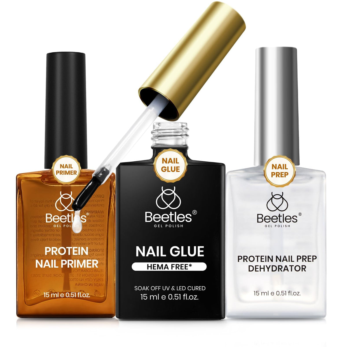 beetles front packaging showing the three-piece prep and glue kit benefit clear identification