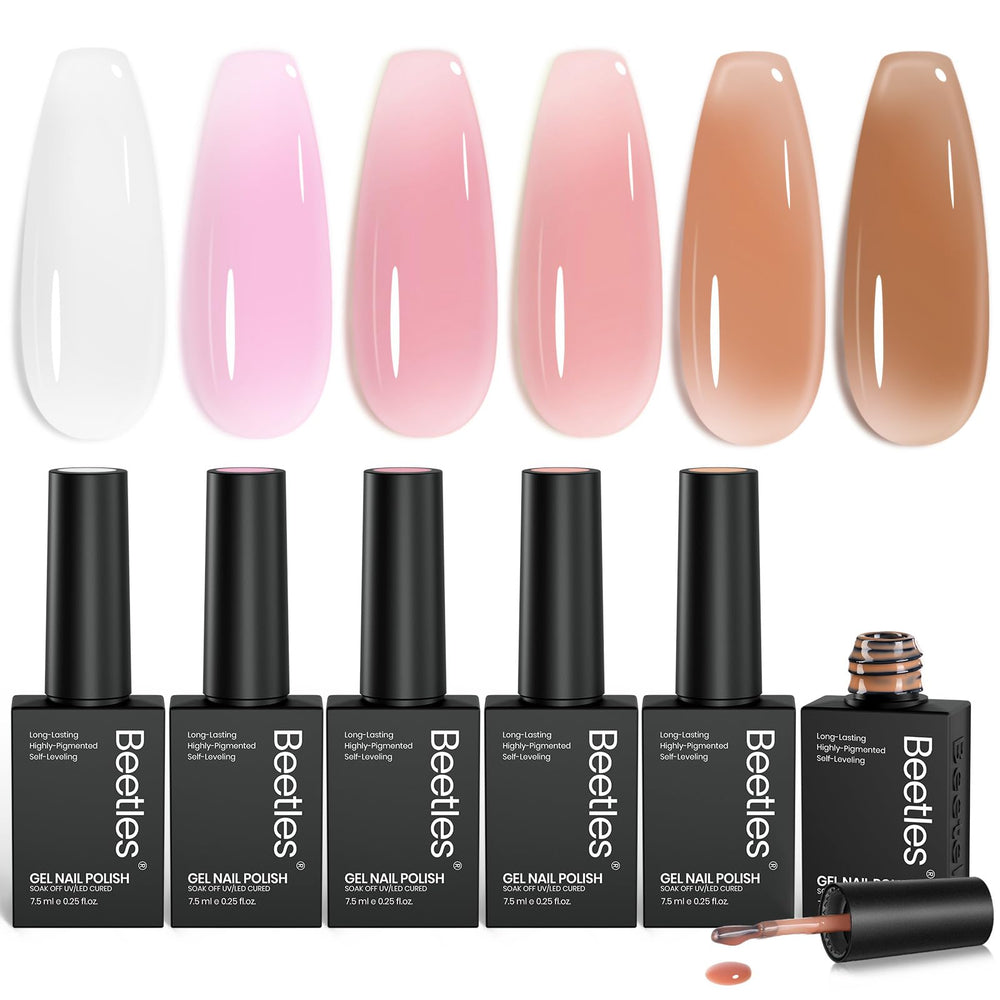 Beetles front packaging showing six jelly gel bottles and color range benefit versatility