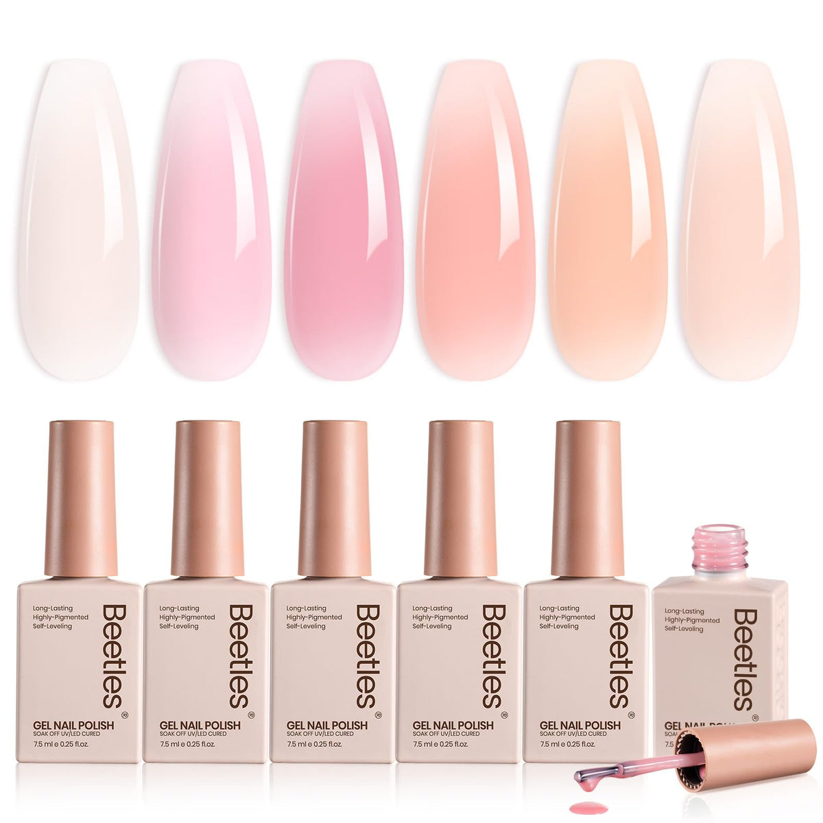 Beetles Gel Polish front packaging showing six ballet dress shades, gift-ready