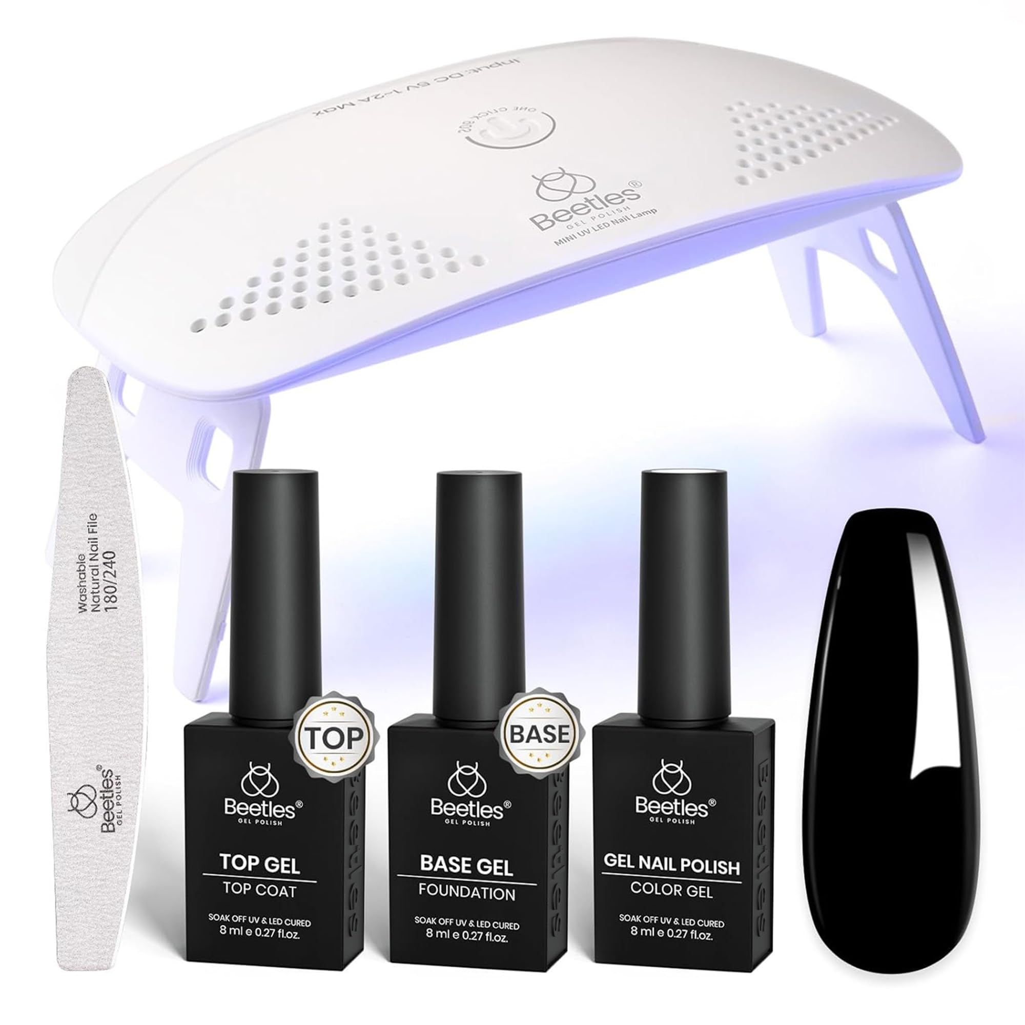 beetles front packaging showing full black gel kit and contents for easy setup