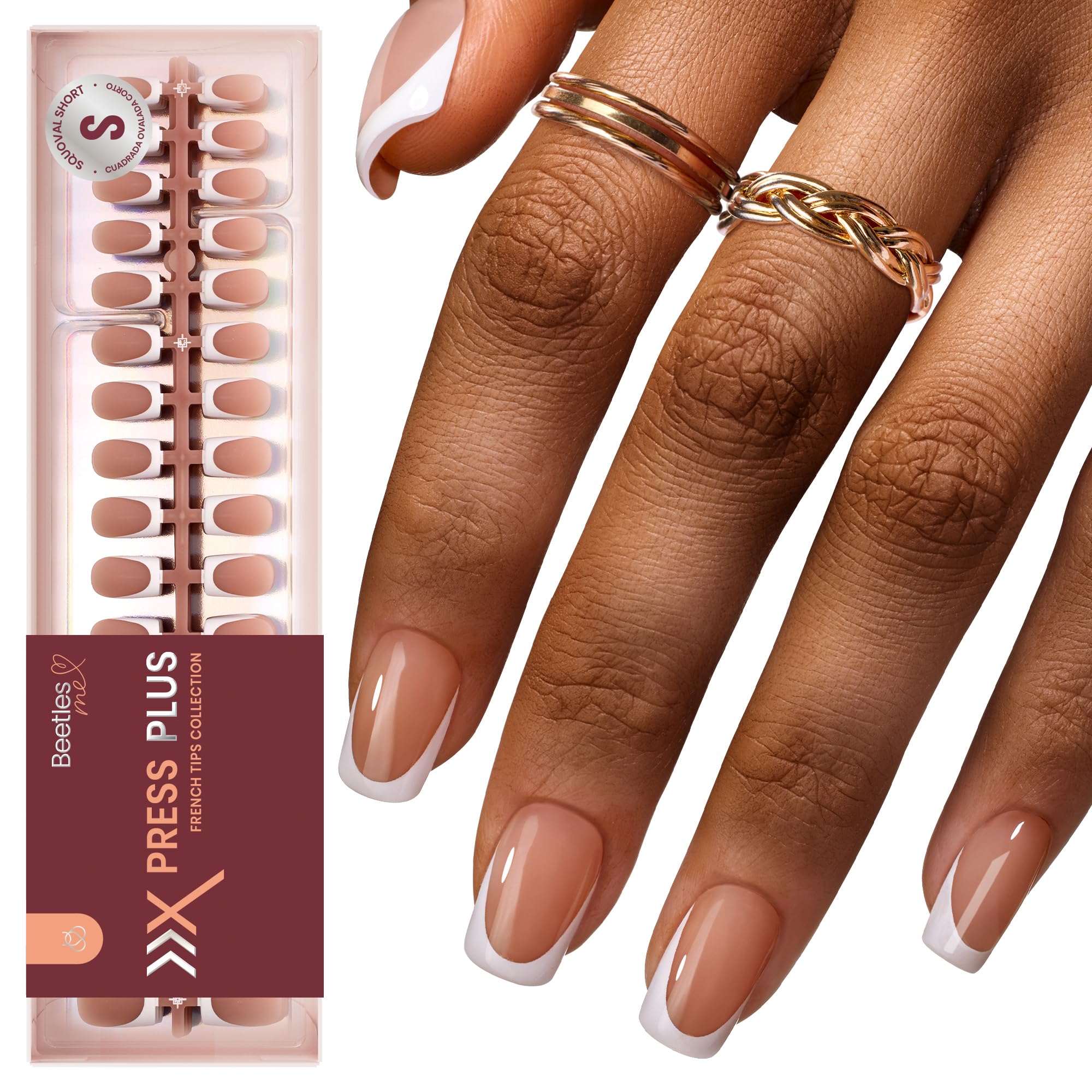 Beetles front packaging showing 224 brown French tip nails and variety