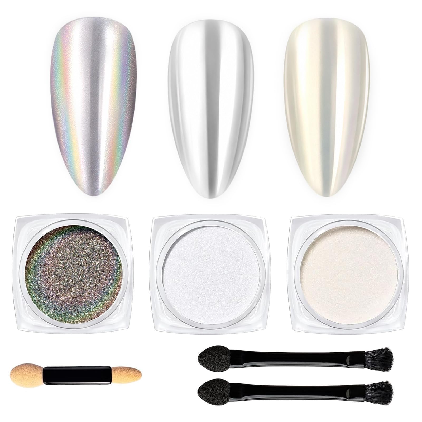 beetles front packaging showing three chrome powders and applicators for easy selection
