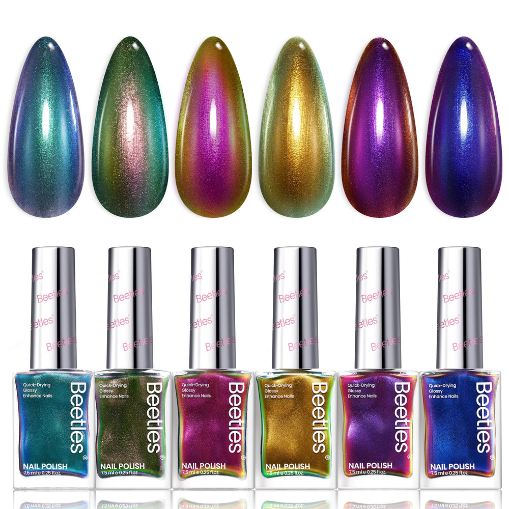 Beetles front packaging displaying six ember chrome bottles, gift-ready appeal