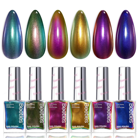 Beetles front packaging displaying six ember chrome bottles, gift-ready appeal