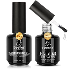 beetles front packaging showing complete builder gel and glue kit and convenient storage