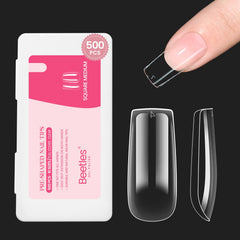 Beetles Gel Polish front packaging showing 500 clear tips and organized tray benefit easy selection