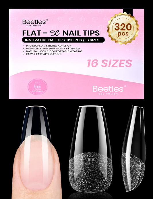 Beetles Gel Polish front packaging showing coffin medium tips and quantity benefit quick selection