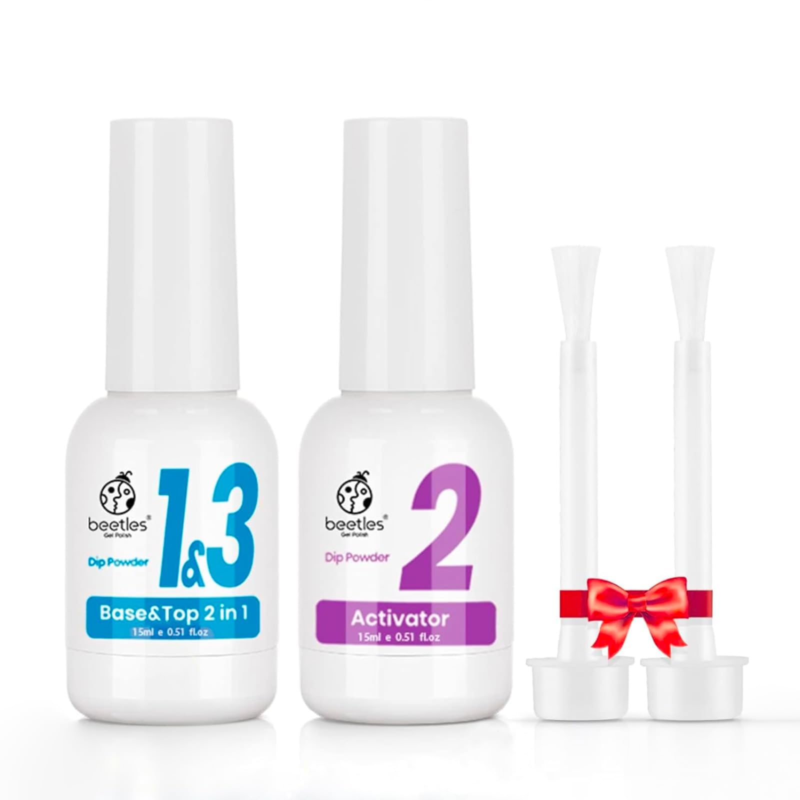 Beetles front packaging showing dip liquid set and contents for easy setup