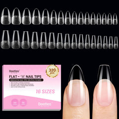 Beetles Gel Polish front packaging showing 320pcs Flat-X almond coffin tips and convenience