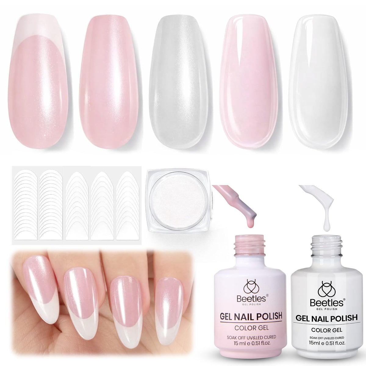 beetles front packaging showing full French manicure kit and contents benefit: easy starter kit