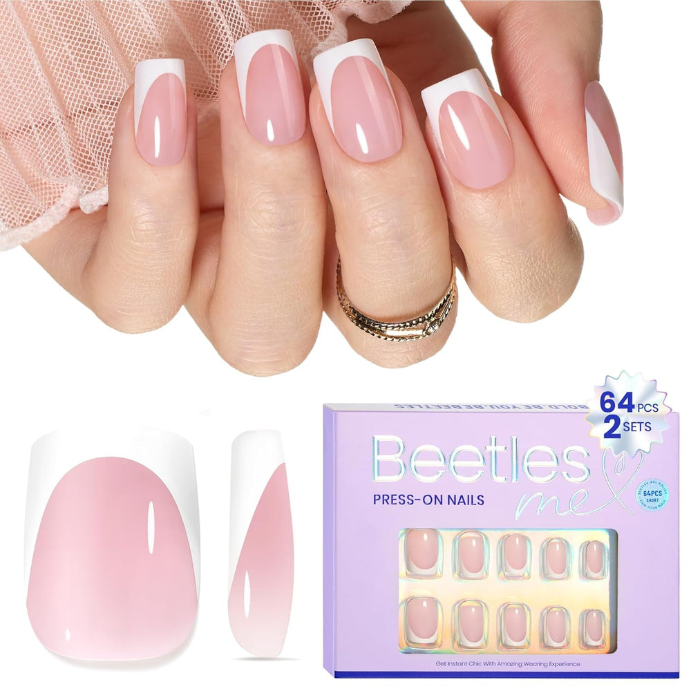 Beetles front packaging showing 64-piece French tip set and quick-start benefit