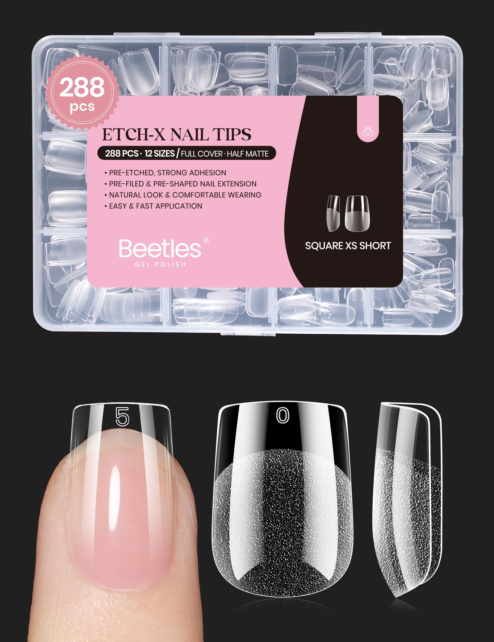 beetles front packaging showing 288-piece set and included sizes, clear kit benefit