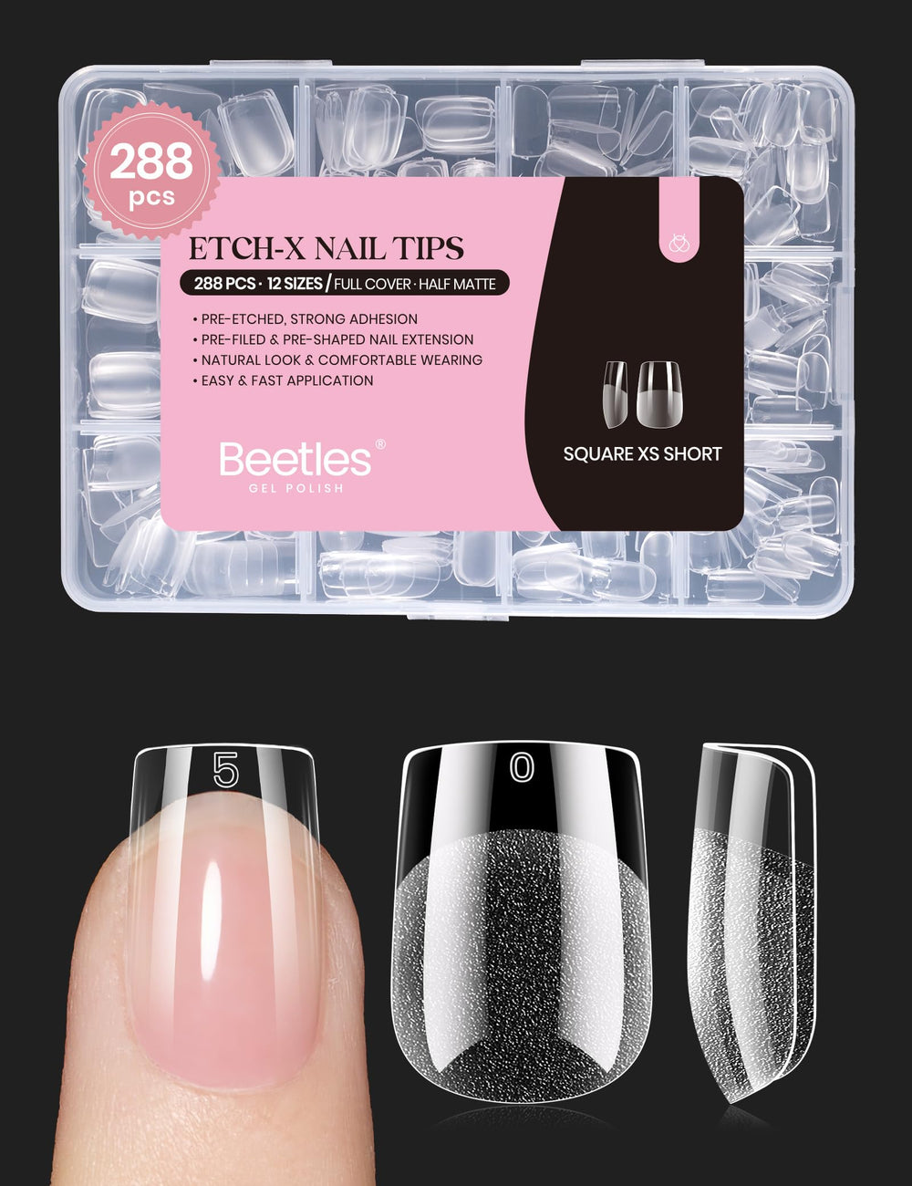 beetles front packaging showing 288-piece set and included sizes, clear kit benefit