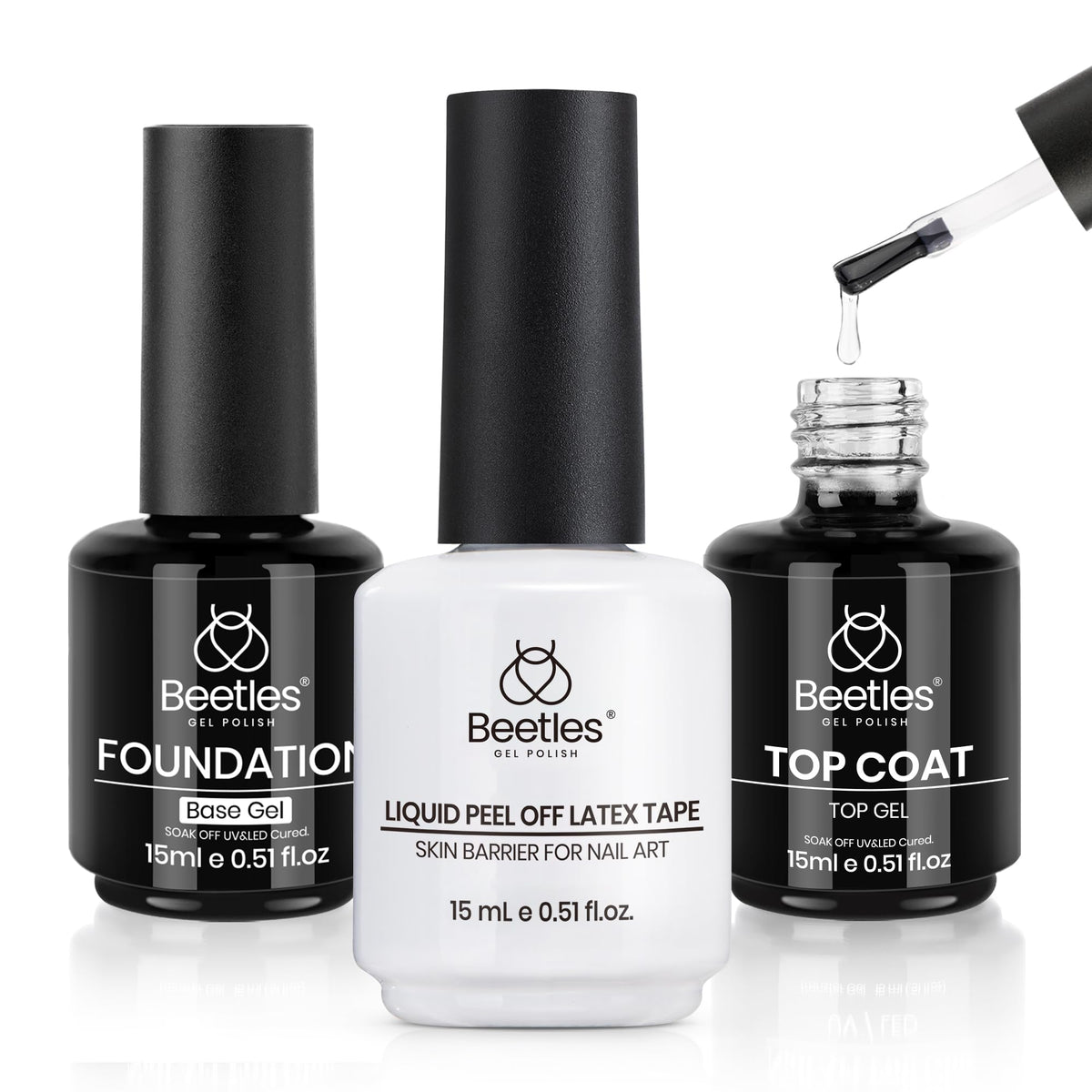 beetles Gel Polish front packaging showing three included bottles for convenient travel