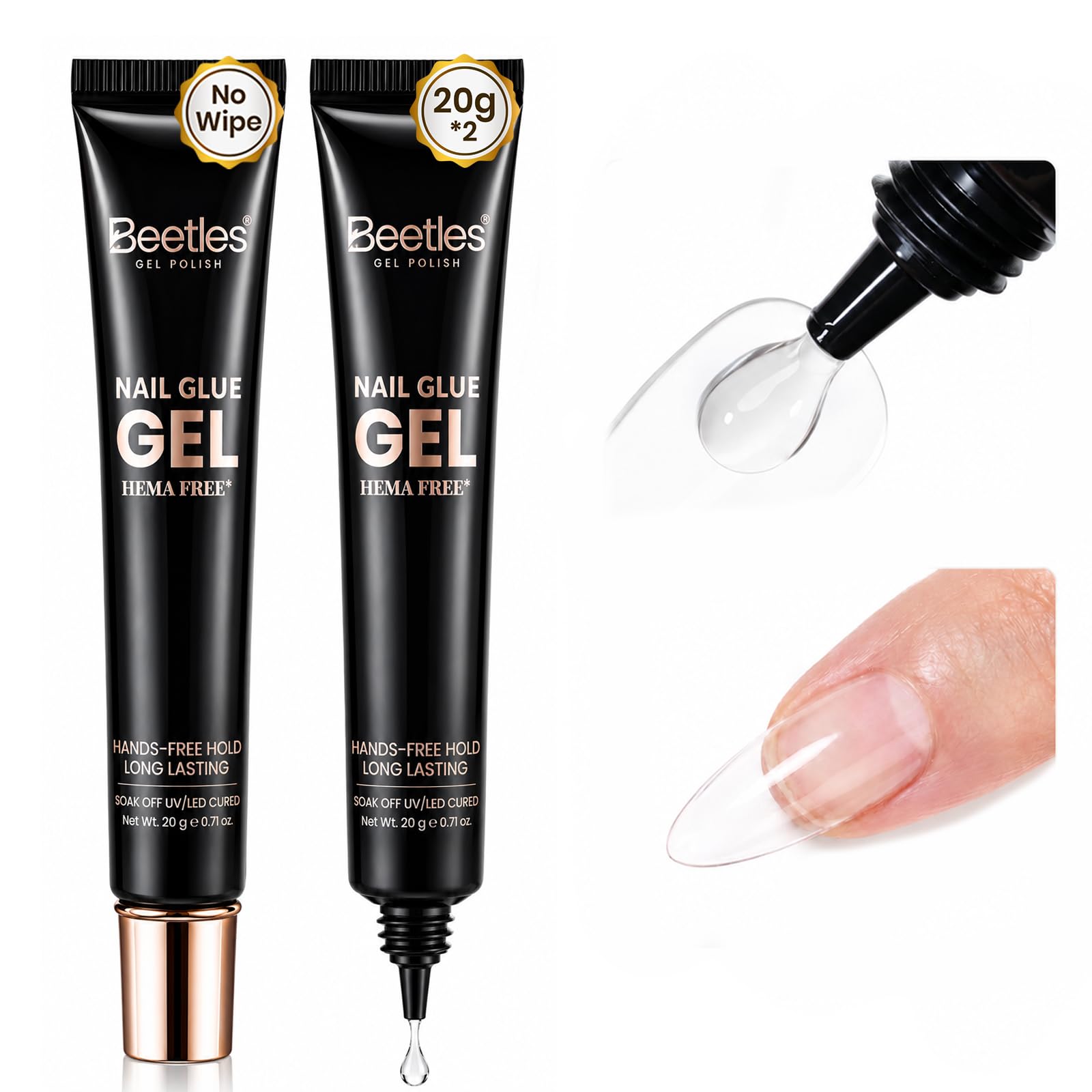 Beetles clear glue gel front packaging showing two 20g tubes and benefits