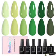 beetles front packaging green set showing six bottles and palette benefit of complete kit