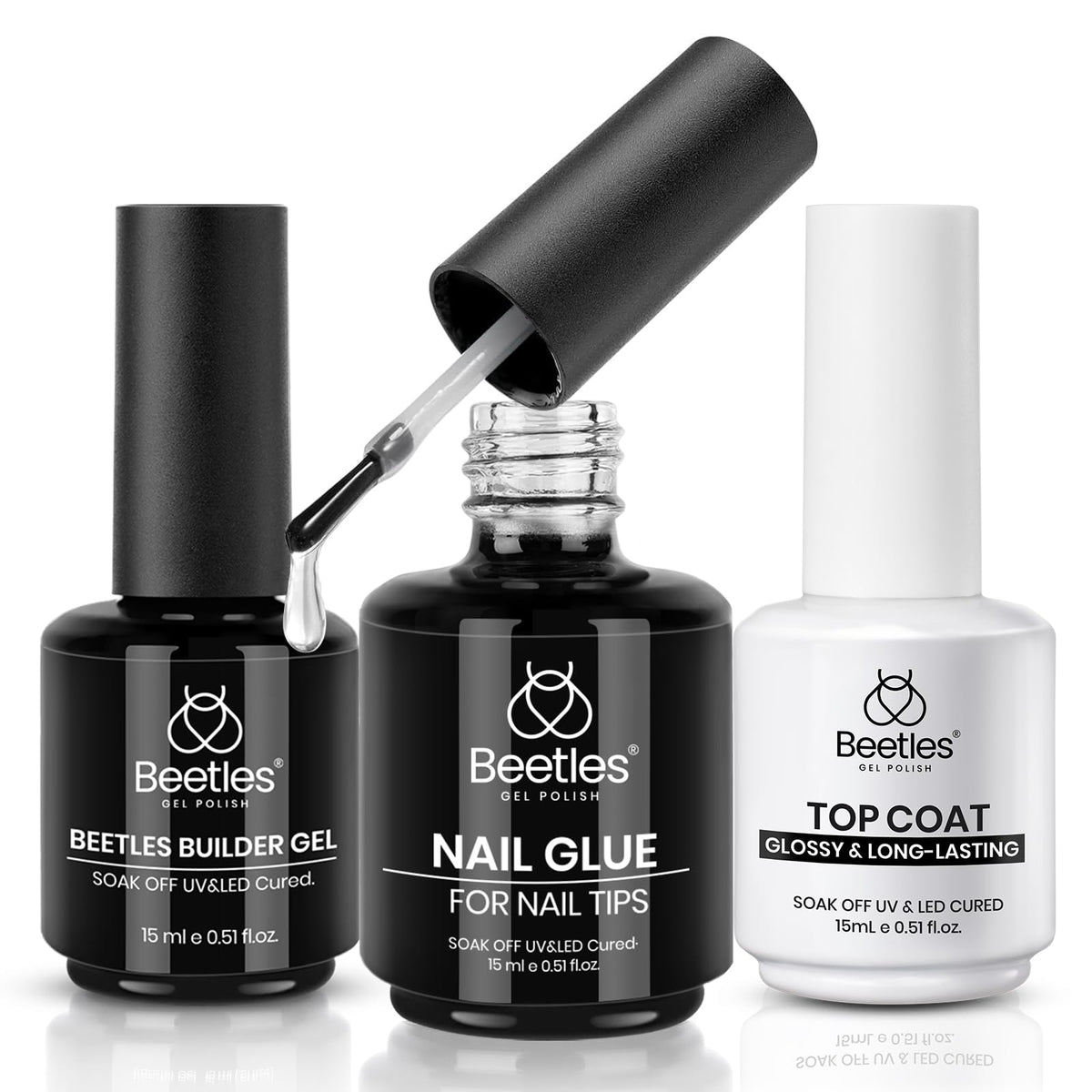 beetles Gel Polish front packaging showing three 15ml bottles and kit benefits