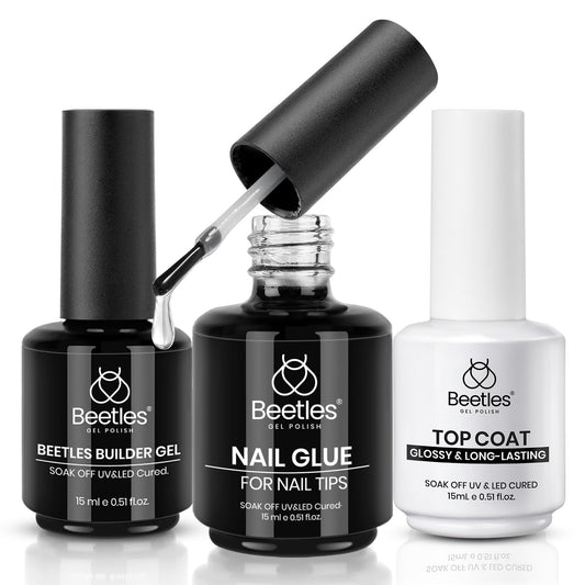 beetles Gel Polish front packaging showing three 15ml bottles and kit benefits