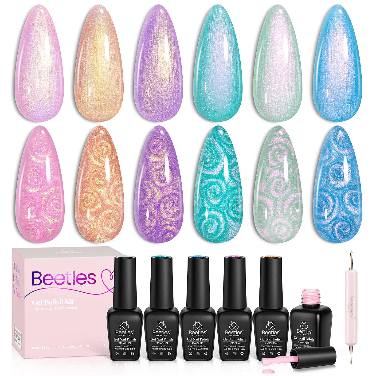 beetles Gel Polish front packaging showing six mermaid shimmer bottles and gift appeal
