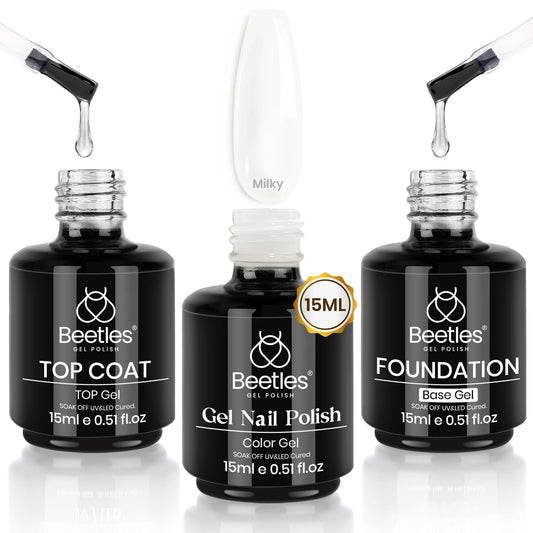 Beetles milky white set front packaging showing complete 3-piece kit and benefits