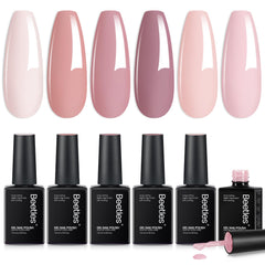 beetles front packaging showing six nude pink bottles and attractive palette benefit: versatile daily colors