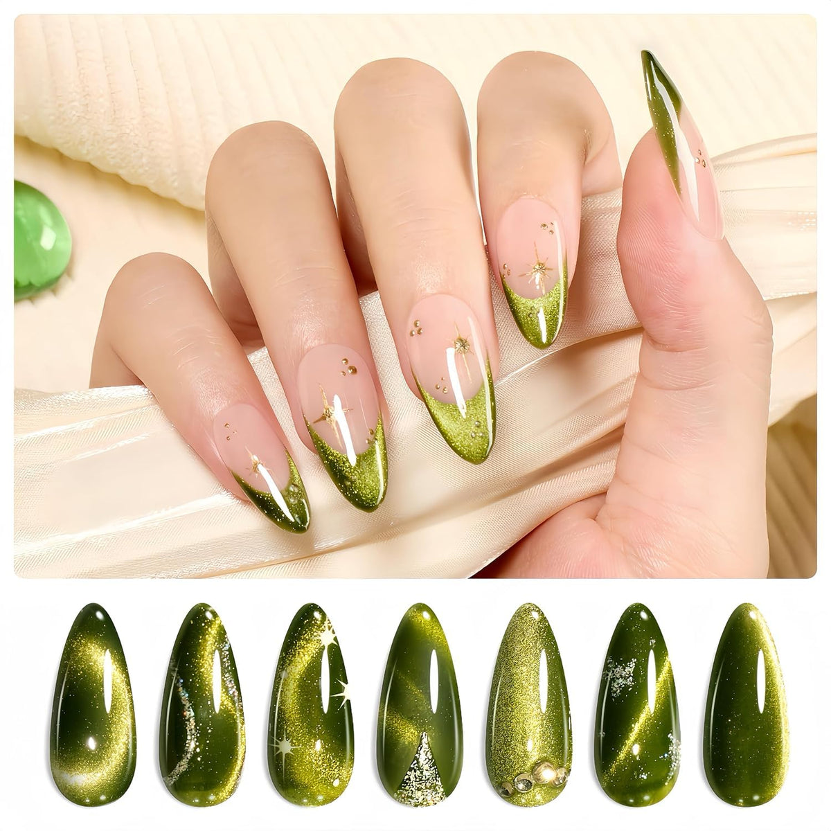 Beetles front packaging showing olive green cat eye gel for salon-quality manicures