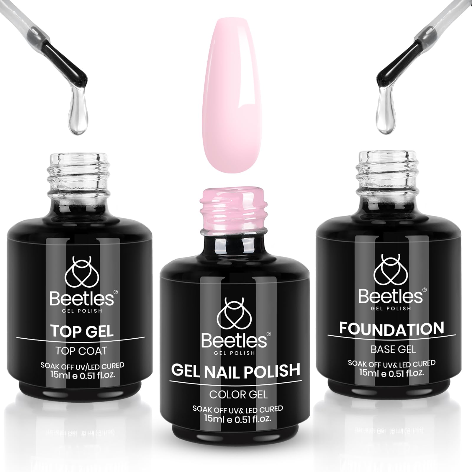 Beetles Gel Polish front packaging showing full pink gel set and professional results